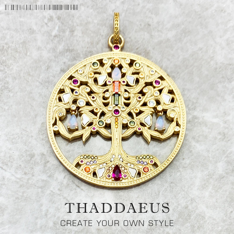 Golden Colourful Tree Pendant 925 Sterling Silver Summer Romantic Jewelry Gift