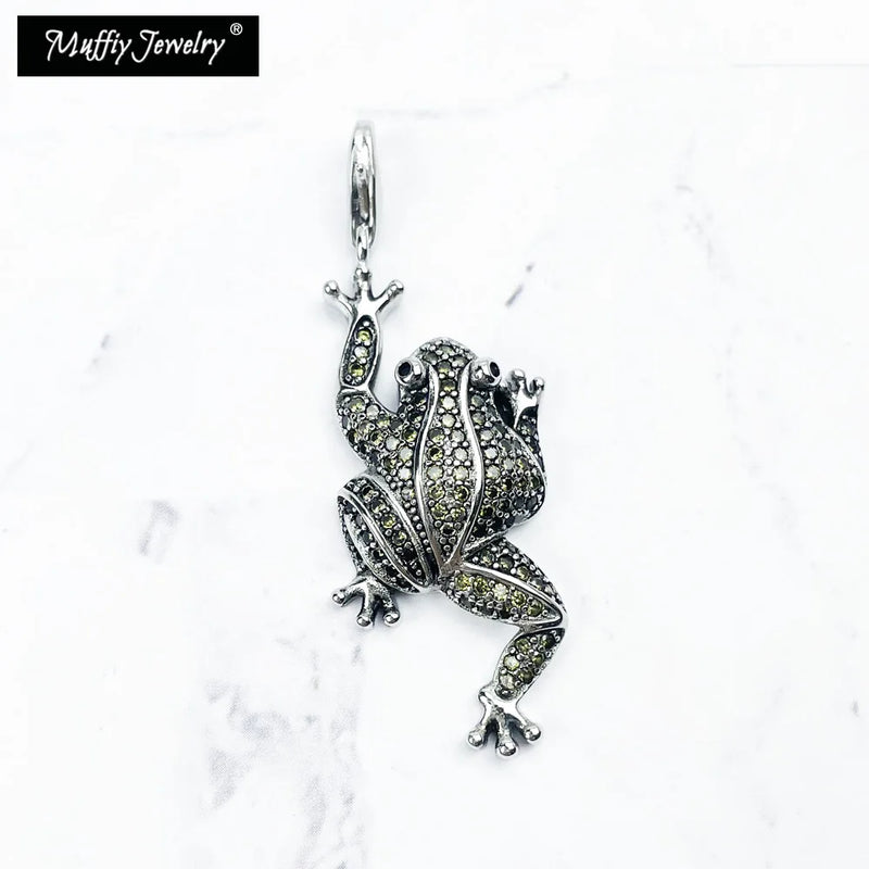 Frog Pendant 925 Silver Green Zirconia Jewelry Europe Styling Gift