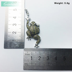 Sterling Silver Frog Pendant with Green Zircon Stones