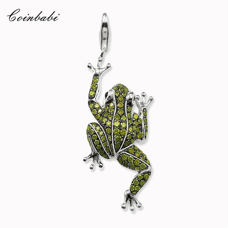 Sterling Silver Frog Pendant with Green Zircon Stones