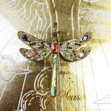 Golden Dragonfly Pendant, 925 Sterling Silver Spring Boho Jewelry
