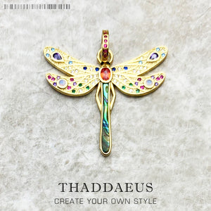 Golden Dragonfly Pendant, 925 Sterling Silver Spring Boho Jewelry