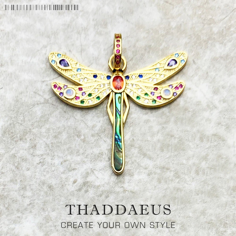 Golden Dragonfly Pendant, 925 Sterling Silver Spring Boho Jewelry