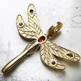 Golden Dragonfly Pendant, 925 Sterling Silver Spring Boho Jewelry