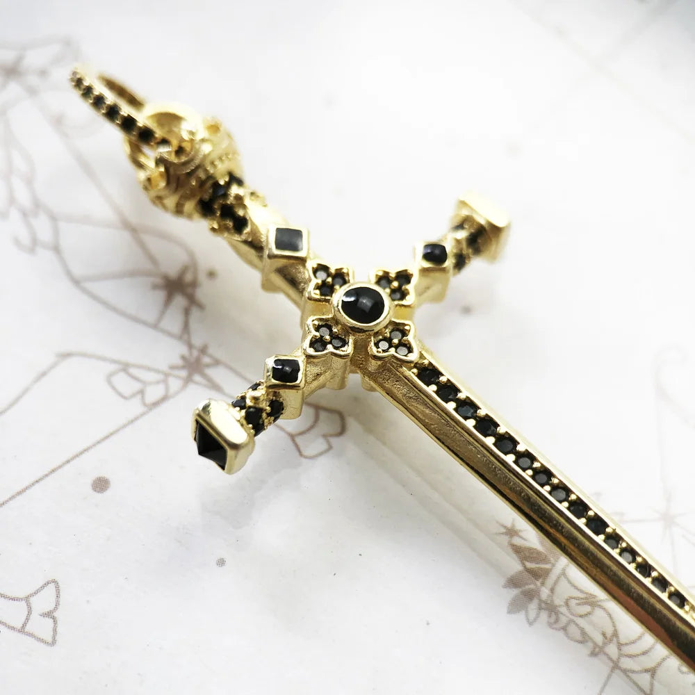 Golden Power Sword Fine Jewelry Vintage Solid 925 Sterling Silver