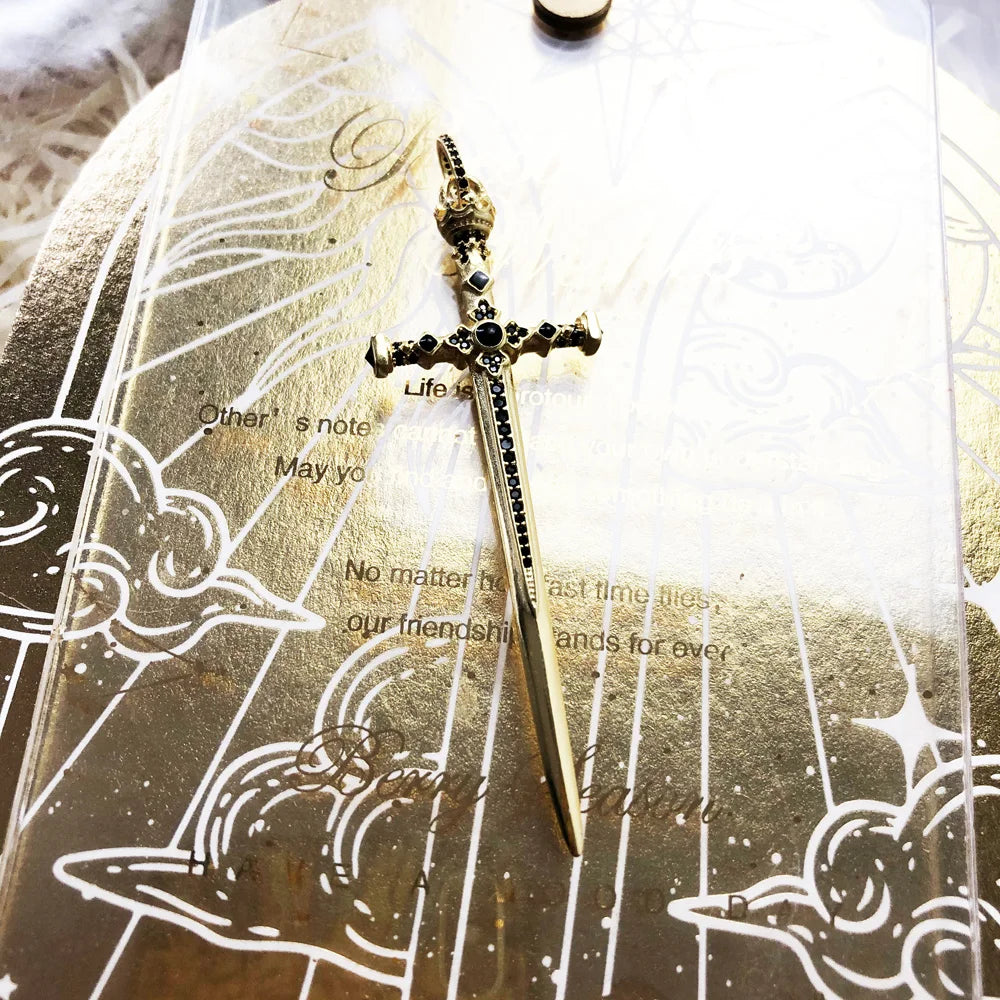 Golden Power Sword Fine Jewelry Vintage Solid 925 Sterling Silver