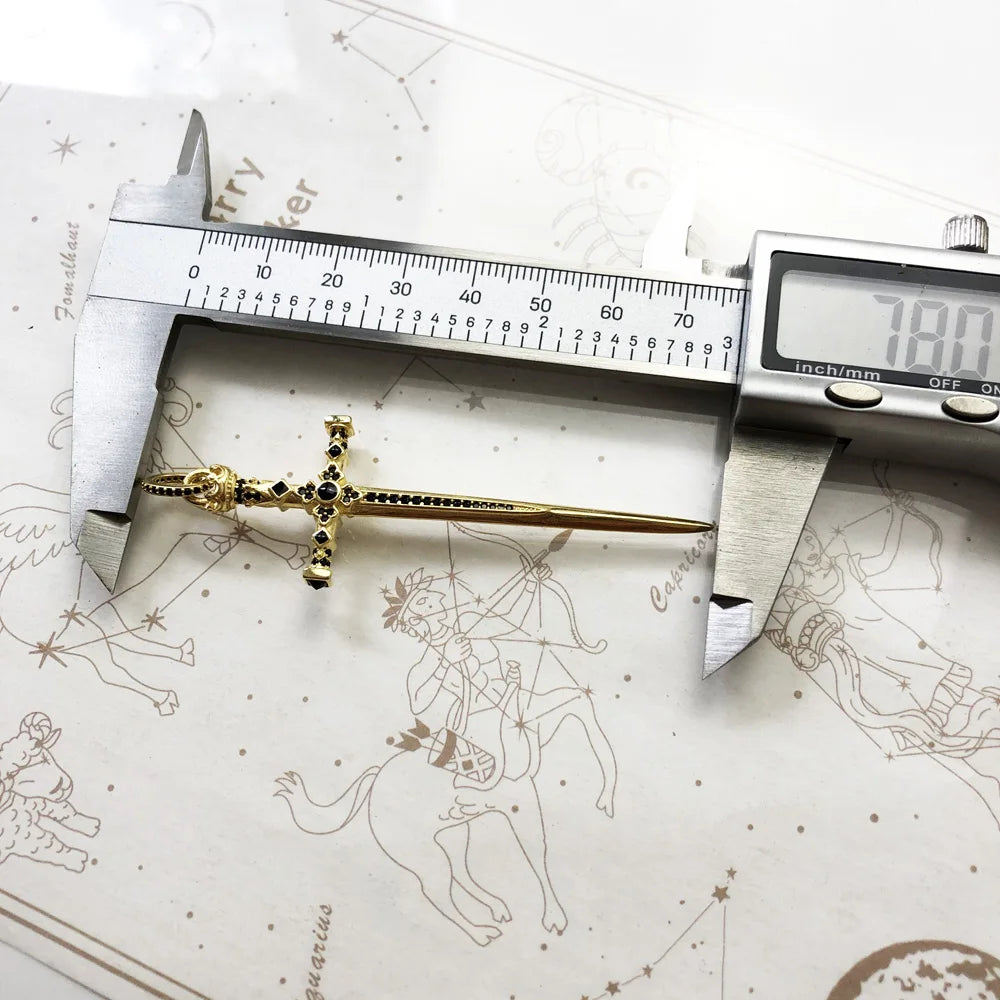 Golden Power Sword Fine Jewelry Vintage Solid 925 Sterling Silver