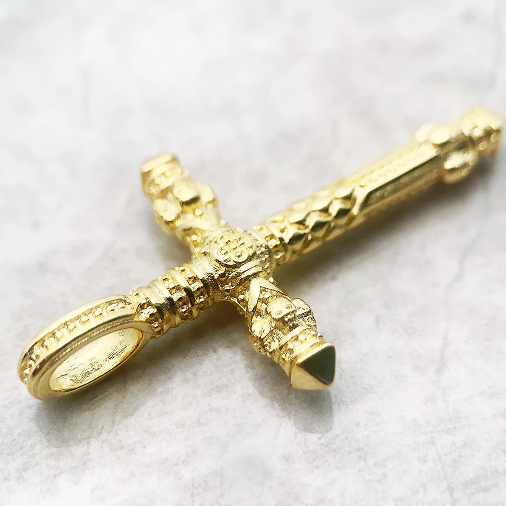 Golden Skull Cross Pendant 925 Sterling Silver Fine Jewelry