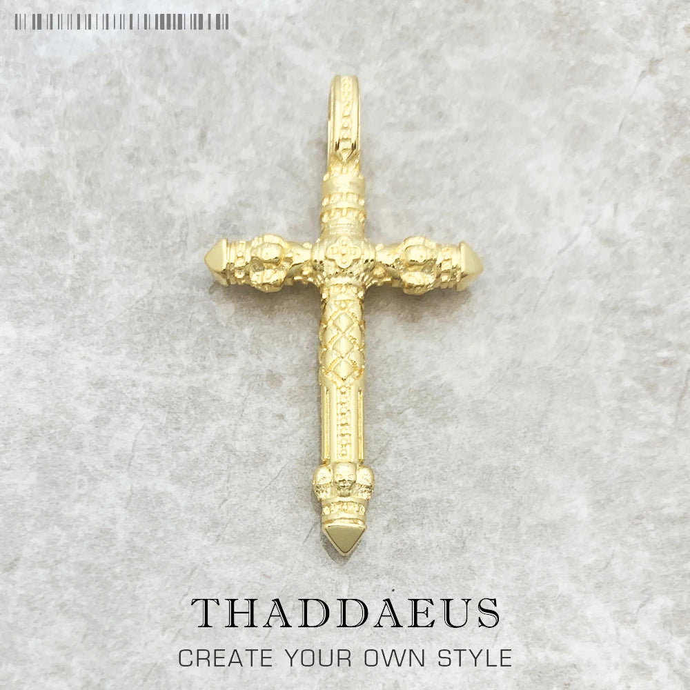 Golden Skull Cross Pendant 925 Sterling Silver Fine Jewelry