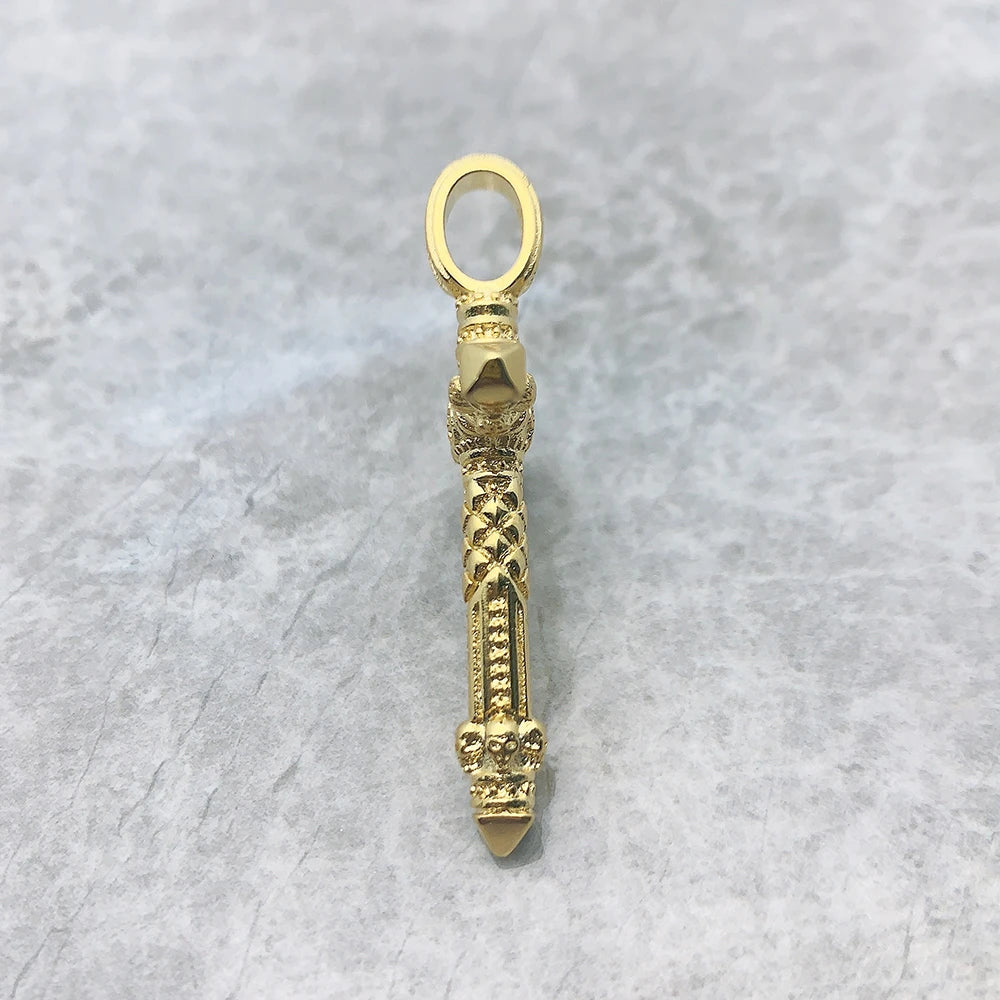 Golden Skull Cross Pendant 925 Sterling Silver Fine Jewelry
