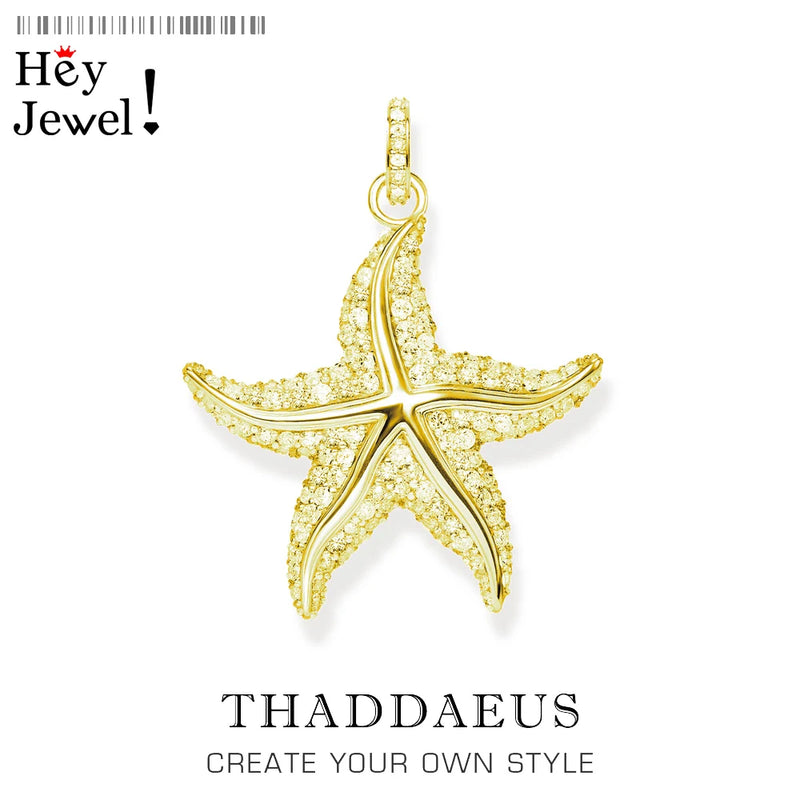 Golden Starfish Pendant, Fine Jewelry Europe Bijoux Gift For Woman Men