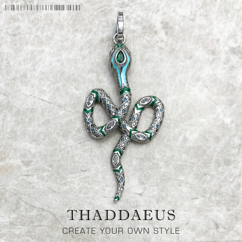 Pure 925 Sterling Silver Green Snake Pendant