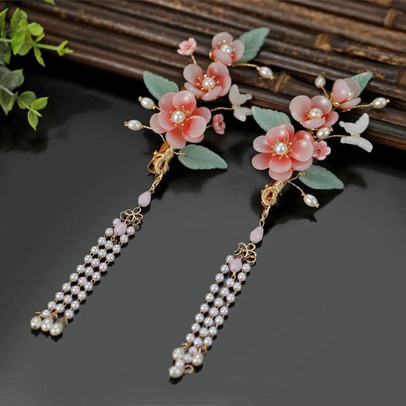 Pearl Flower Hairpins Side Clips Chinese Style Headpieces
