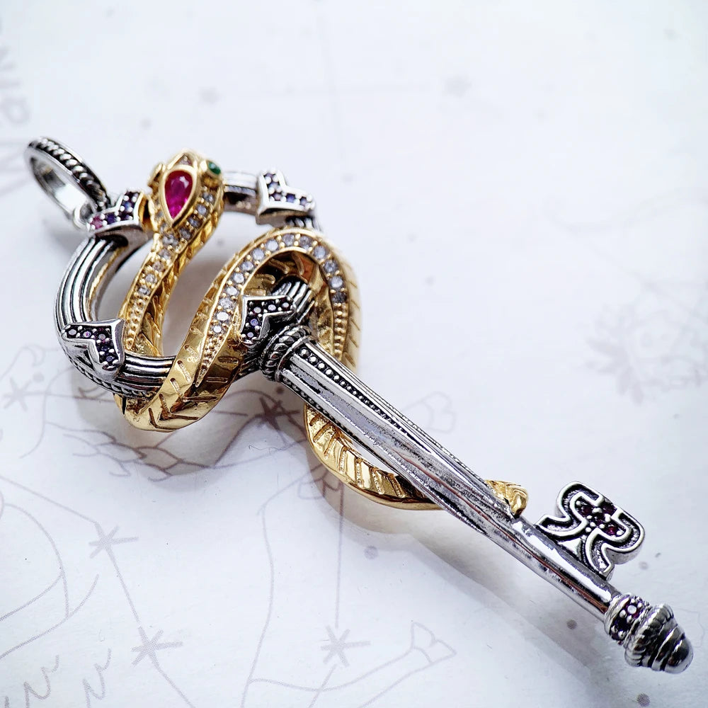 Snake Heart Pendant Key Winged Summer Jewelry 925 Silver Gift for Woman