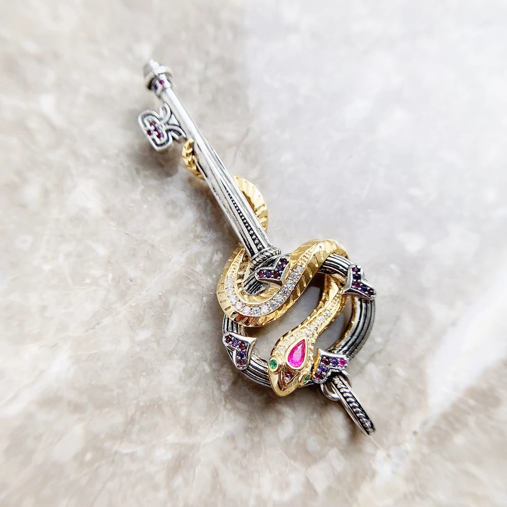 Snake Heart Pendant Key Winged Summer Jewelry 925 Silver Gift for Woman