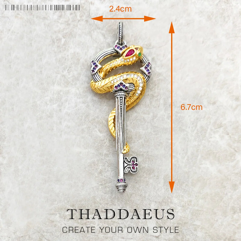 Snake Heart Pendant Key Winged Summer Jewelry 925 Silver Gift for Woman