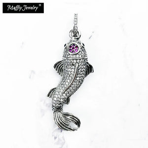 Koi Fish Pendant 925 Silver Zirconia Jewelry Fit Necklace Lucky Gift Women