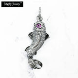 Koi Fish Pendant 925 Silver Zirconia Jewelry Fit Necklace Lucky Gift Women