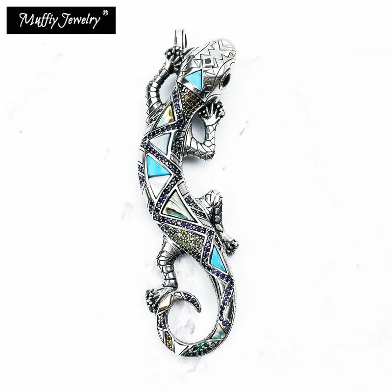 Pendant Lizard 925 Sterling Silver Colorful Stones Fit Necklace Fine Man Woman