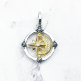 925 Silver Golden Bicolor Moon & Star Pendant with Colorful Zirconia