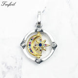 925 Silver Golden Bicolor Moon & Star Pendant with Colorful Zirconia