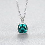 925 Silver Emerald Green Lab Gem Pendant Necklace Zircon CZ Women