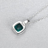 925 Silver Emerald Green Lab Gem Pendant Necklace Zircon CZ Women