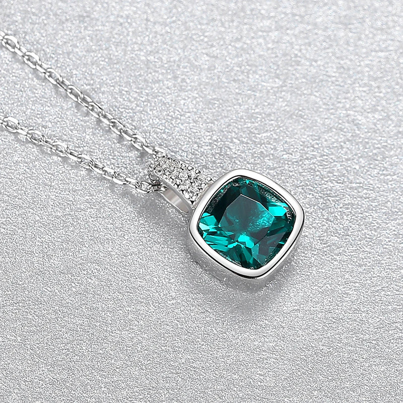 925 Silver Emerald Green Lab Gem Pendant Necklace Zircon CZ Women