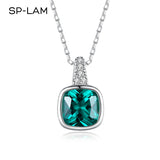 925 Silver Emerald Green Lab Gem Pendant Necklace Zircon CZ Women