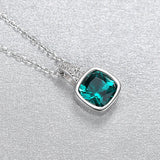 925 Silver Emerald Green Lab Gem Pendant Necklace Zircon CZ Women