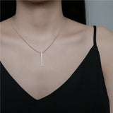925 Sterling Silver Pendant Necklace Square Bar Bride Wedding Jewelry