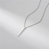 925 Sterling Silver Pendant Necklace Square Bar Bride Wedding Jewelry