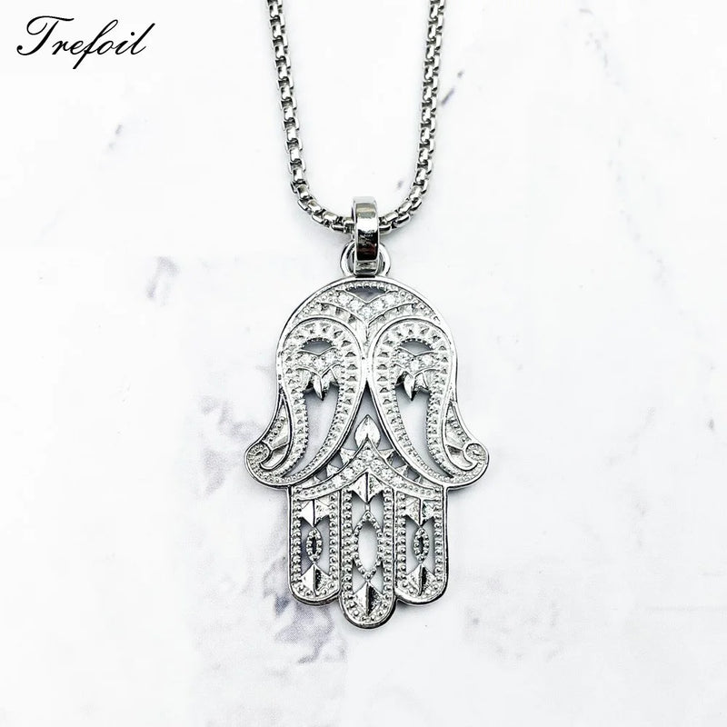 Hand of Fatima Pendant Necklace 925 Sterling Silver Vintage Fine Jewelry