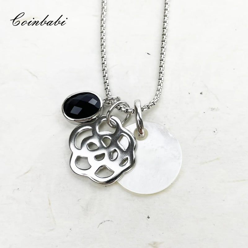 Sterling Silver Pendant Necklace with Mother of Pearl and Crystal