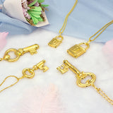 Key Lock Pattern Pendant Necklace Copper Chain for Women