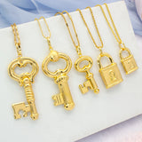 Key Lock Pattern Pendant Necklace Copper Chain for Women