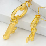 Key Pattern Copper 24K Plated Chain Necklace For Party