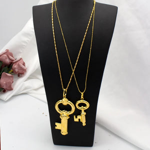 Key Pattern Copper 24K Plated Chain Necklace For Party