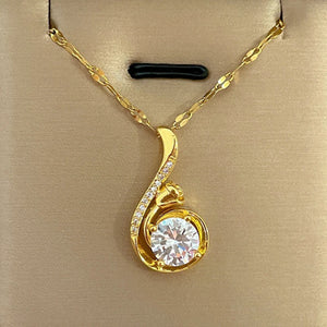 Rhinestone Pendant Necklace for Women Stainless Steel Jewelry