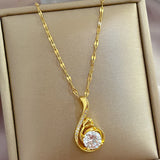 Rhinestone Pendant Necklace for Women Stainless Steel Jewelry