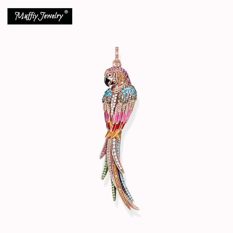 Parrot Colourful Zircon 925 Silver Necklace Women Jewelry