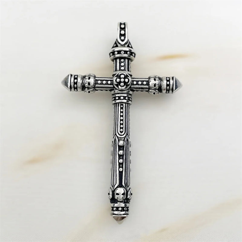 925 Sterling Silver Pharaoh Scarab Skull Cross Pendant Necklace Jewelry