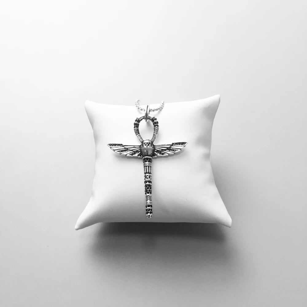 925 Sterling Silver Pharaoh Scarab Skull Cross Pendant Necklace Jewelry