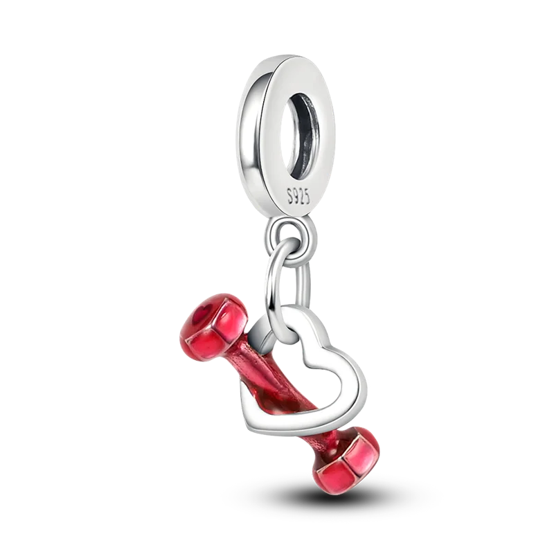 Pink Dumbbell Heart Pendant Charm for Bracelet, Women's Gift