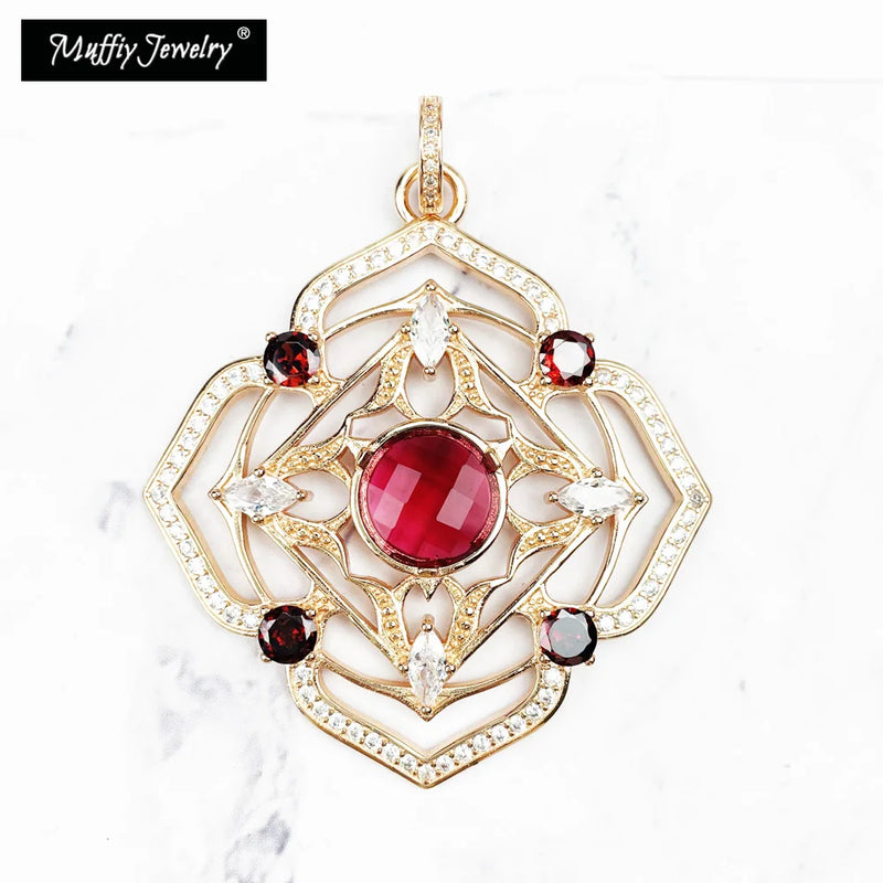 Root Chakra Pendant in 925 Sterling Silver with Burgundy Red Zircon Stones