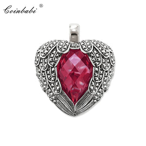 Red Winged Heart 925 Silver Zirconia Pendant For Women Gift Europe Key Chains