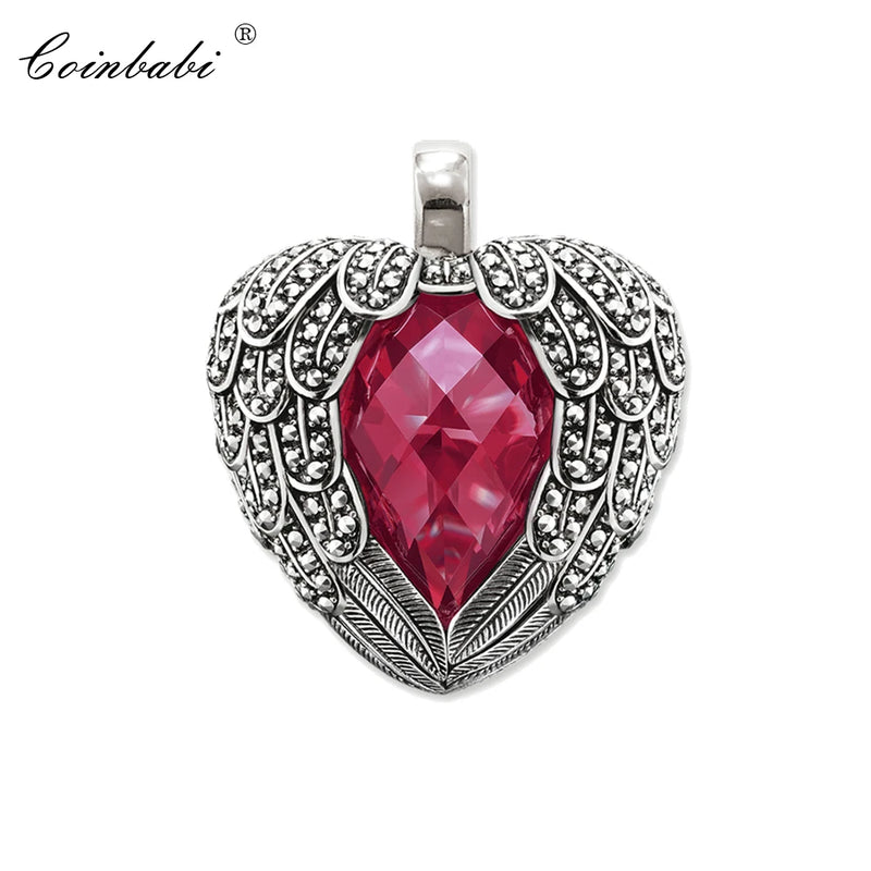 Red Winged Heart 925 Silver Zirconia Pendant For Women Gift Europe Key Chains