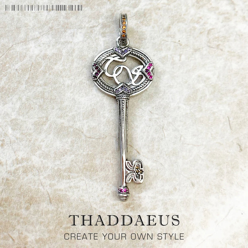 Richly Ornamented Key Silver Pendant Jewelry Europe 925 Bohemia Gift
