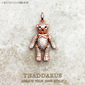 Rose Teddy Bear Pendant, 925 Sterling Silver Fine Jewelry Gift For Woman