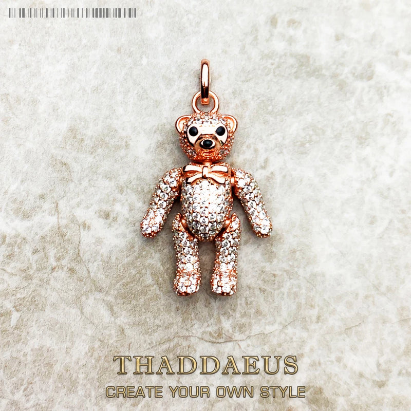 Rose Teddy Bear Pendant, 925 Sterling Silver Fine Jewelry Gift For Woman